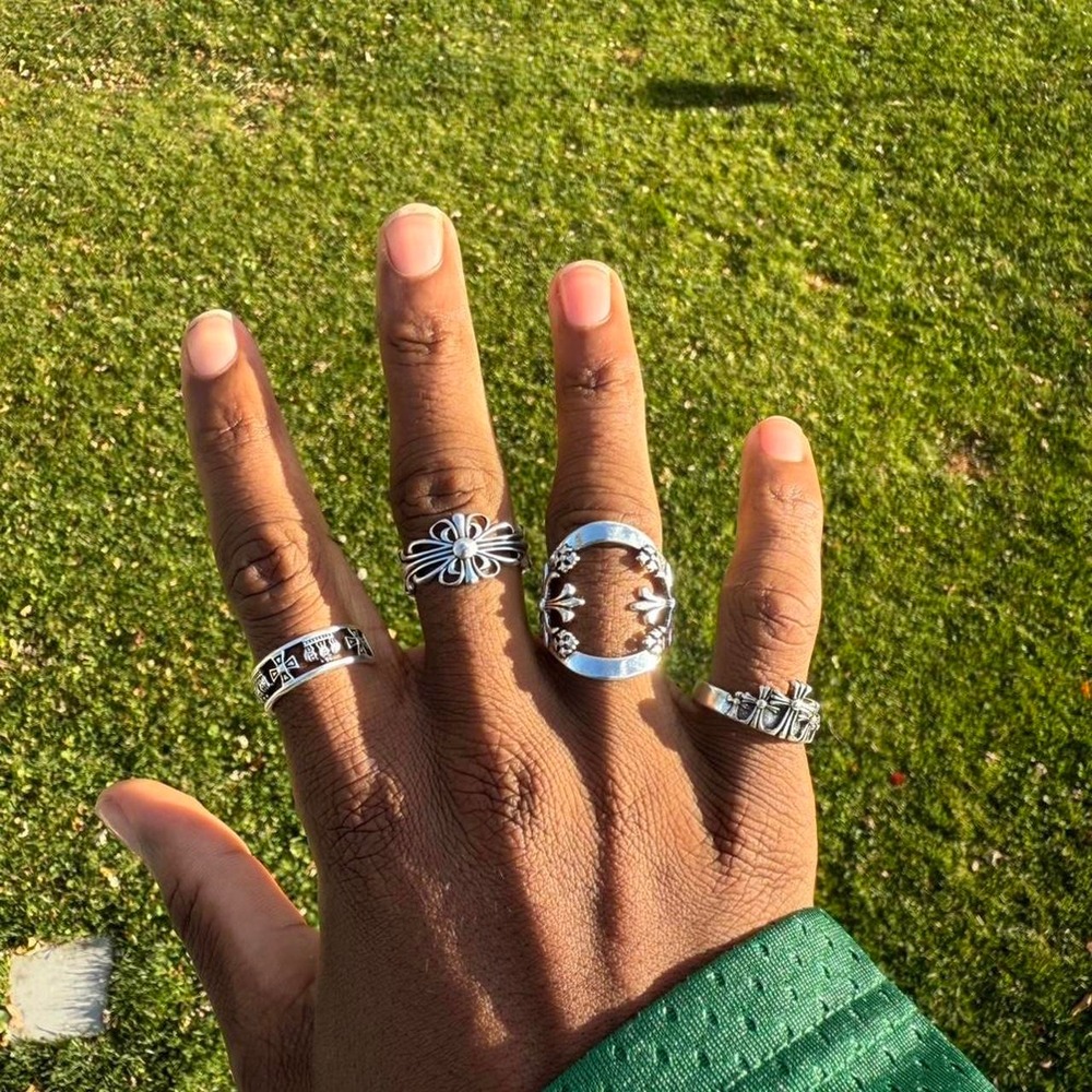 Mens Silver Gothic Statement Rings Adjustable Y2K Streetwear Cross Band Ring